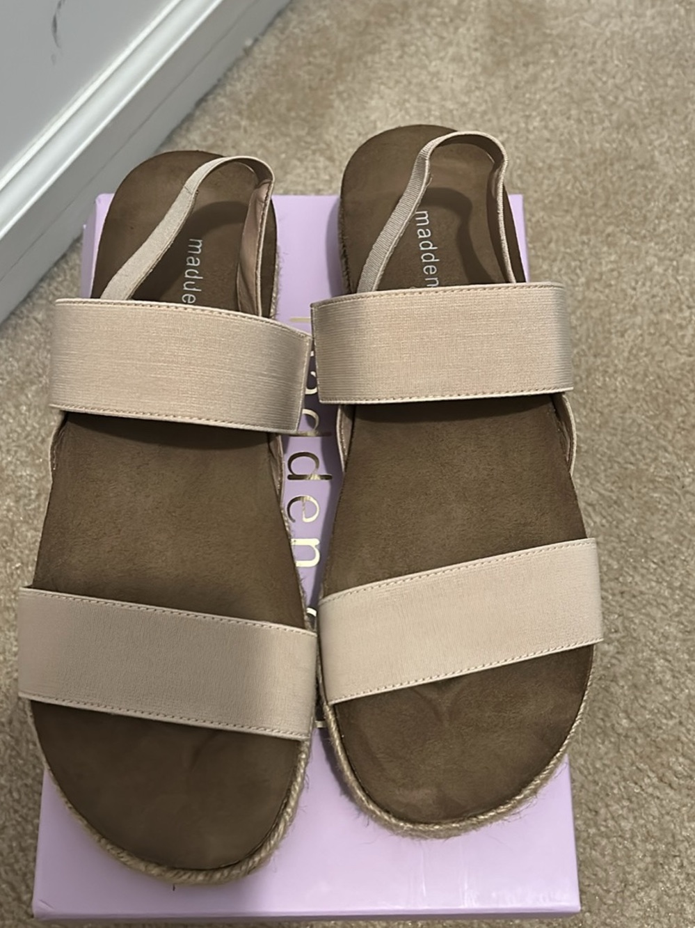 Madden Girl Neutral Beige Elastic Strap Slingback Sandals